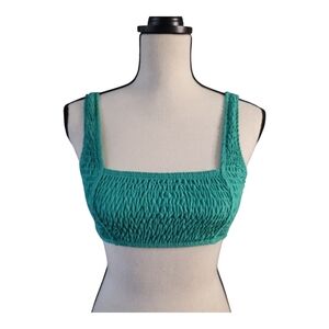 Missguided Teal Smocked bikini top‎